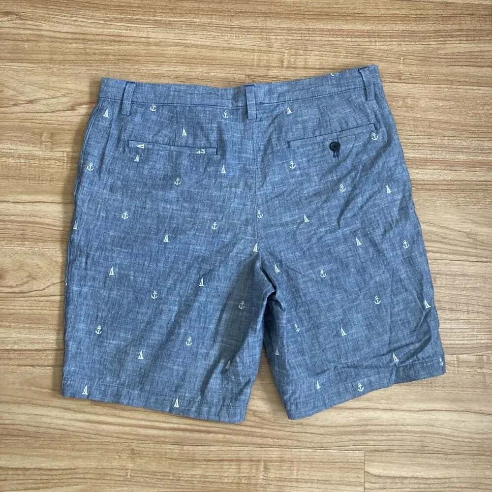 Banana Republic Aiden Shorts Men's 36 Blue Sailboat Anchor Beach Cotton Chino